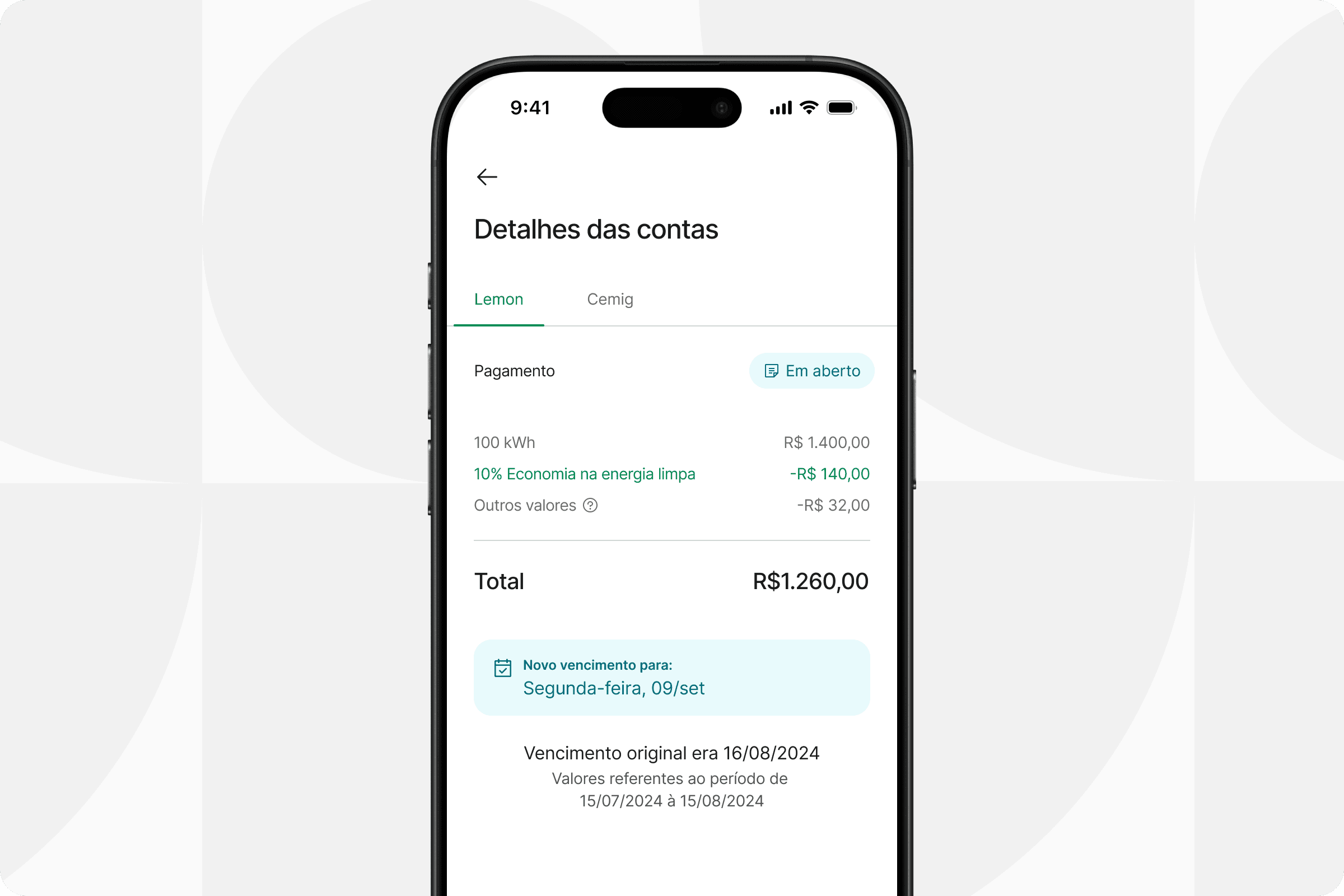 Bill breakdown split into Lemon and utility tabs, with the savings line called out