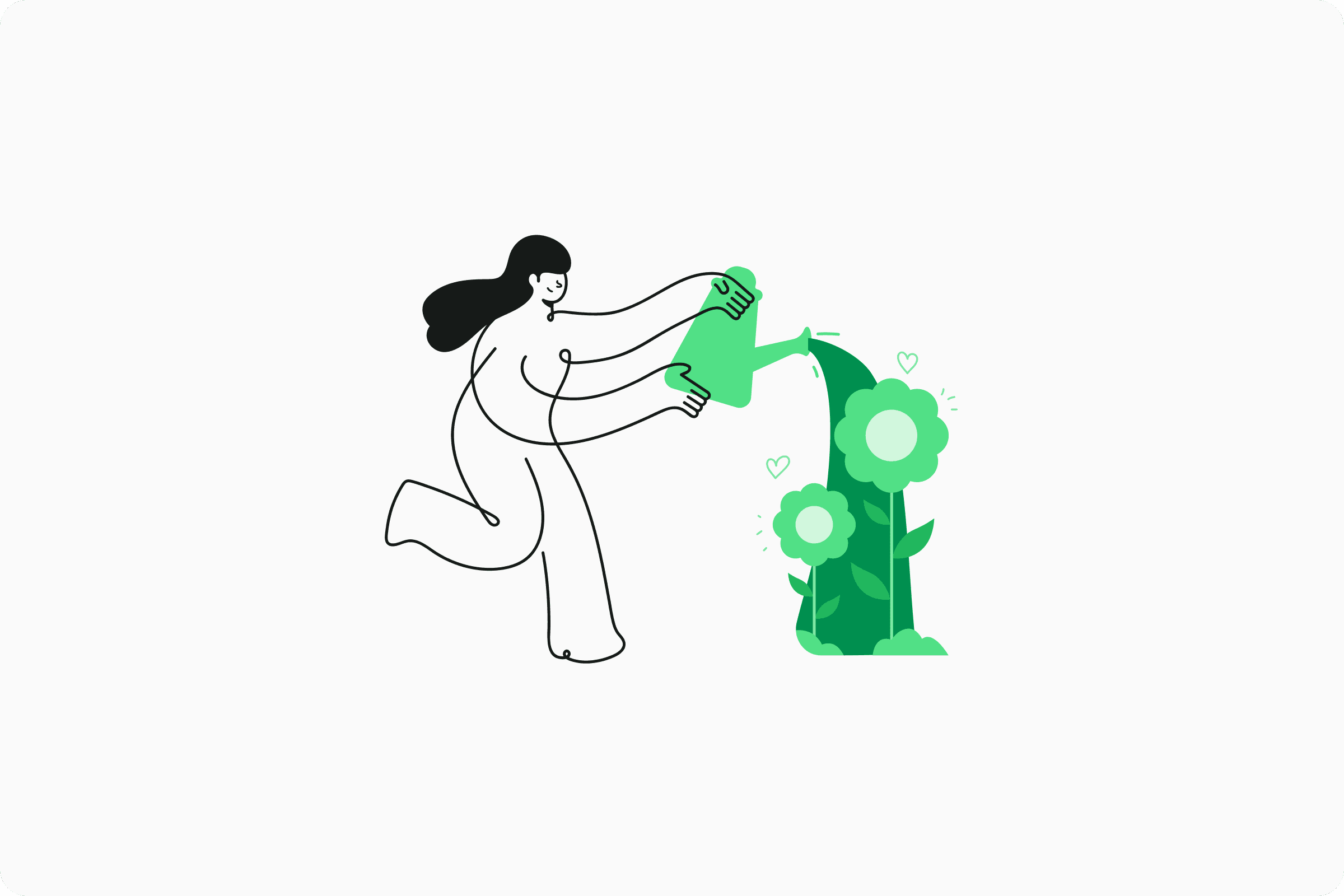 Illustration of a woman watering flowers, used across the new account