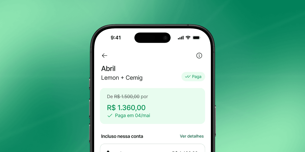 Lemon Energia: monthly energy bill with the discount applied